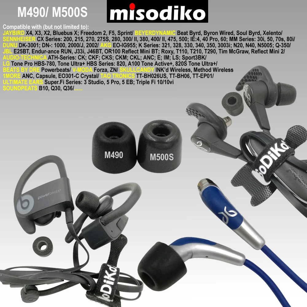 Misodiko M500S Memory Foam наконечники для наушников Наушники для Jaybird X4 X3 X2, Freedom 2 F5, BlueBuds X/Skullcandy/Beats Powerbeats