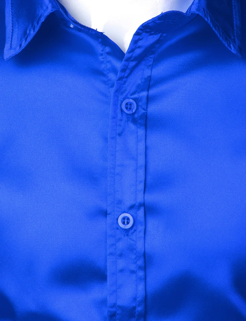 Royal Blue Silk Satin Shirt Men 2022 