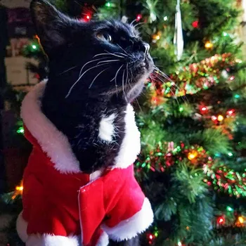 

Pet Cat Dog Christmas Solid Color Winter Warm Clothing Dress Thicken Clothes H0916