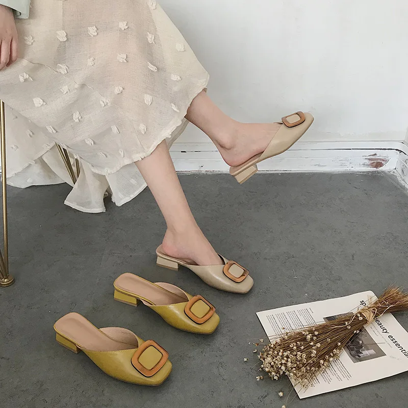 

Shoes Designer Slides Slippers Women Summer Low Socofy Cover Toe Loafers Luxury Sliders 2019 Soft Rome Fashion PU Rubber Square