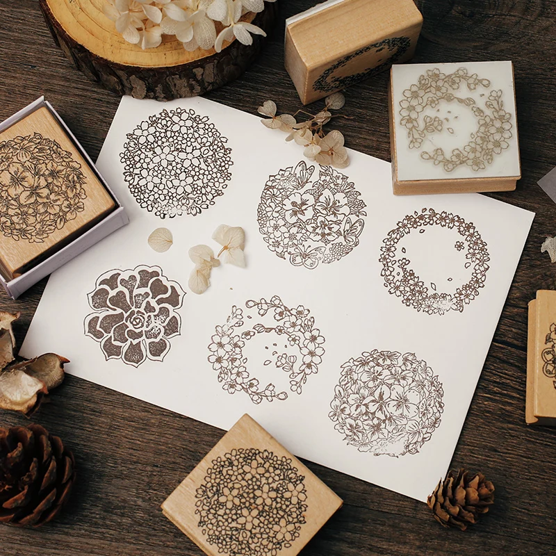 Vintage Wreath Flower Plant Decoration Stamp Wooden Rubber Stamps for Scrapbooking Stationery DIY Craft Standard Stamp