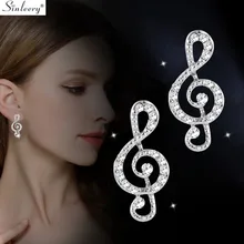SINLEERY, романтические сверкающие стразы, серьги-гвоздики с музыкальной нотой, розовое золото, серебро, ювелирные изделия для женщин, девушек, вечерние ES037 SSC
