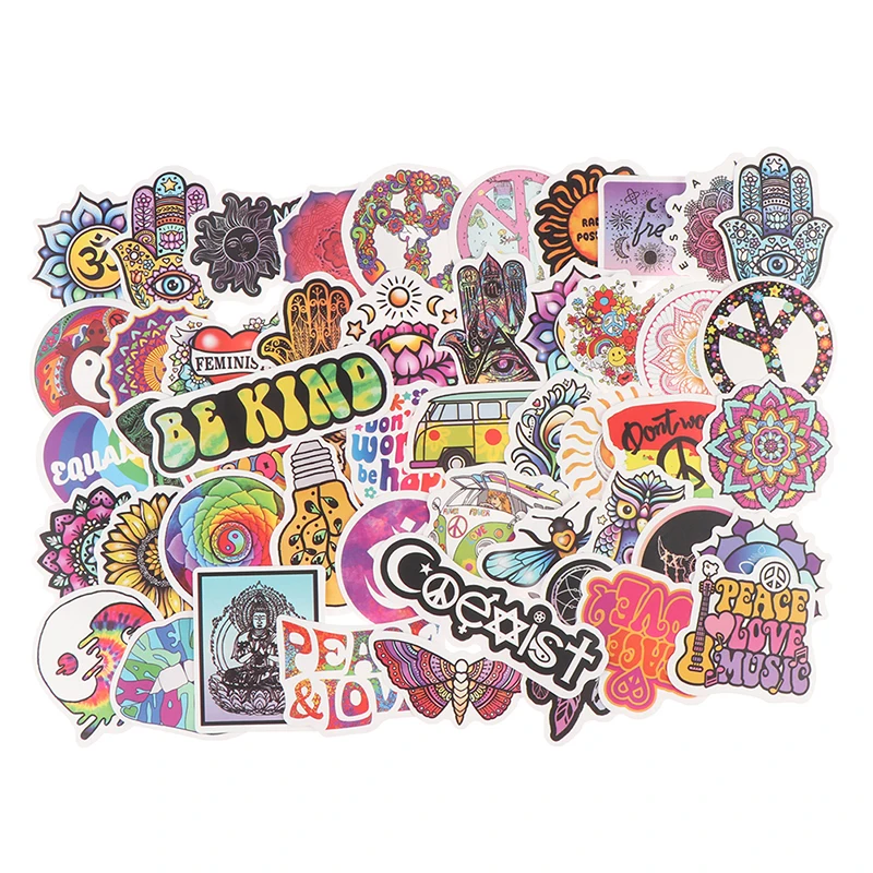 50Pcs/pack Retro Hippies Stickers Love And Peace For Motorcycle Laptop Luggage Skateboards Diary Stationery