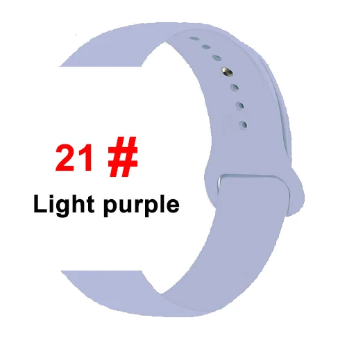 21 Light purple Спортивный мягкий силиконовый ремешок для Apple Watch, ремешок 44 мм, 40 мм, серия 5, 4, браслет для часов iWatch, ремешок 38 мм, 42 мм, 3, 2, 1, аксессуары - Цвет ремешка: 21 Light purple
