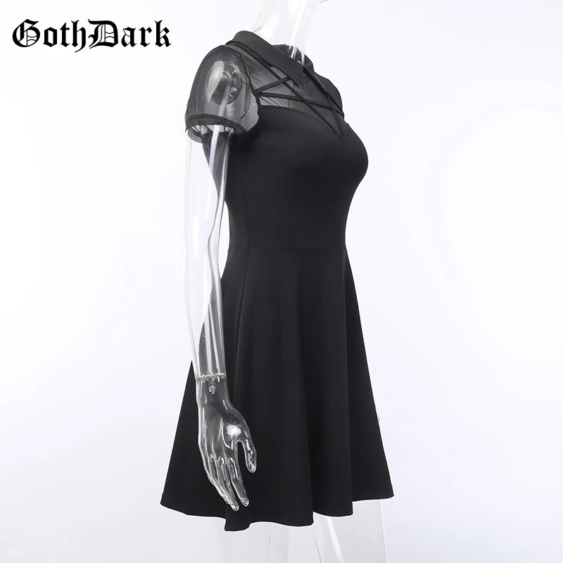 Готическое темно-гранж винтажное готическое Платье женское черное Harajuku Осень пентаграмма кружевное плиссированное платье прозрачное эстетическое панк
