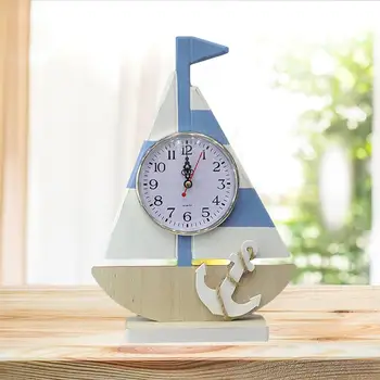 

Mediterranean Style Sailboat Shaped Alarm Clock Resin Building Model Table Clock Desktop Craft Home Decor