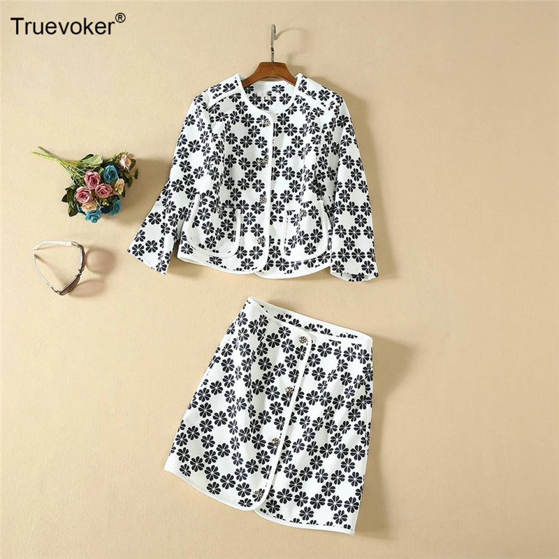Truevoker, Подиумные Дизайнерские комплекты, костюмы, женские, благородные, 3/4 рукава, цветочный принт, куртка+ юбка-карандаш, комплект из двух предметов