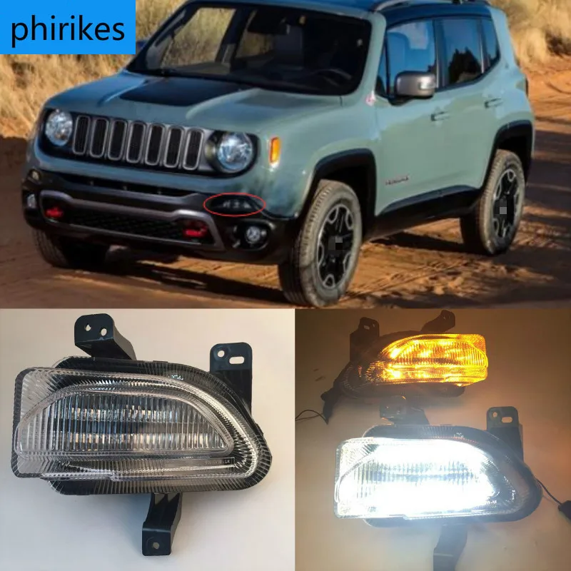 

1 комплект для Jeep renegade 2015 2016 2017 2018 светодиодный DRL Дневной светильник s с желтым Поворотная сигнальная лампа