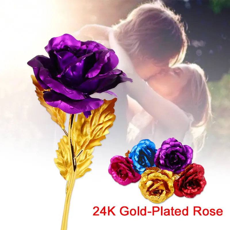 

Goldplated Golden Rose Violet 24K Golden Without Box Gift Gold Foil Plated Rose Wedding Festive Flowers Decoration Flower Party