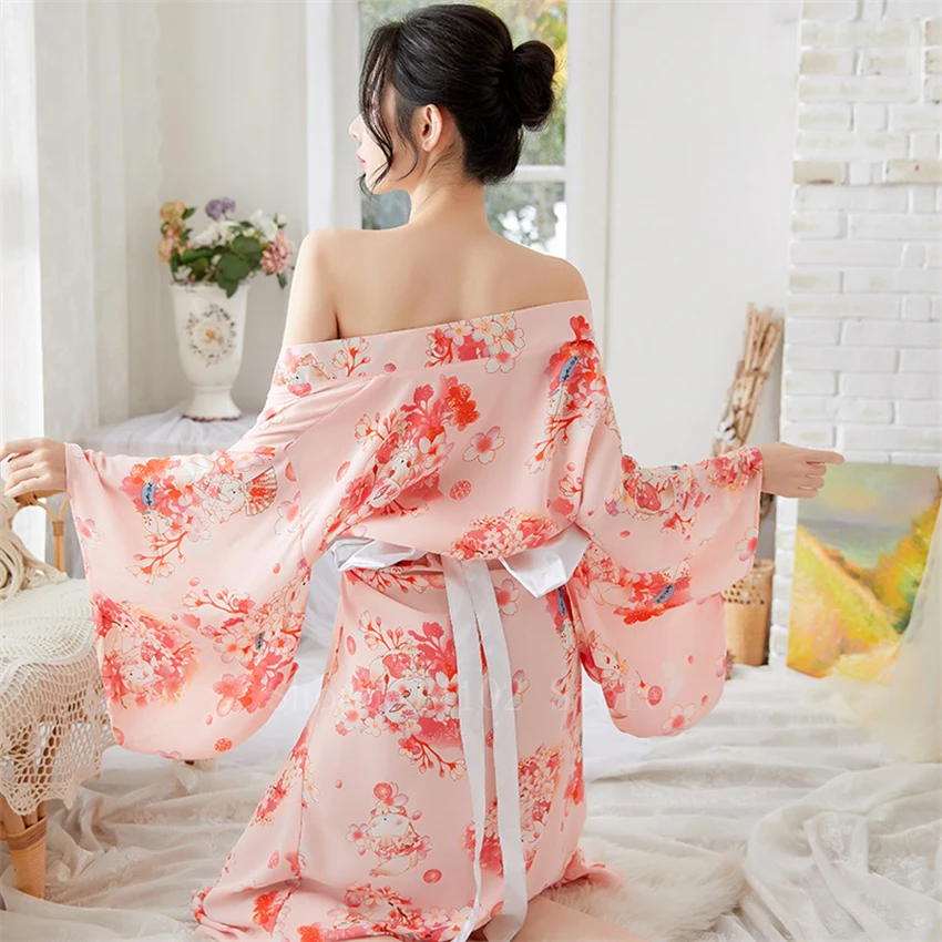 Японское кимоно для девушек Сакура платье Оби женщин Kawaii Yukata сексуальное длинное
