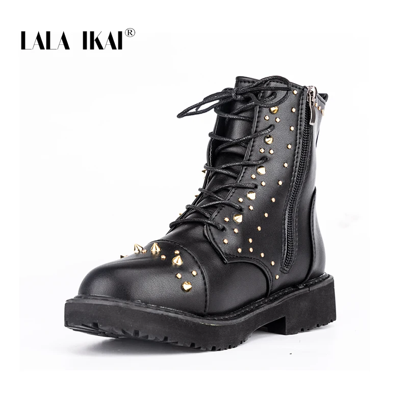 LALA-IKAI-Women-Winter-Boots-Black-Red-Rivets-Motorcycle-Boots-Vintage-Lace-up-PU-Leather-Female (1)