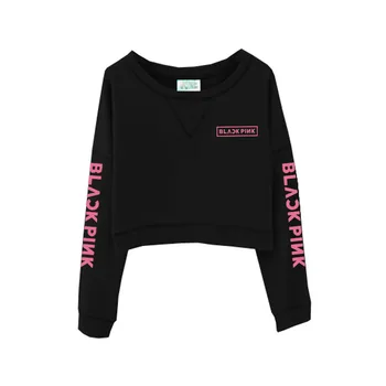 

Fashion blackpink concert same printing o neck thin sweatshirt for girls women kpop black o neck loose hoodies