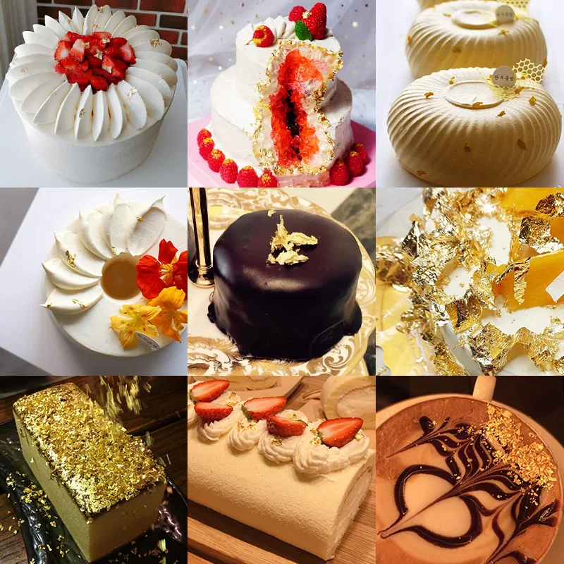 WIILII Edible Cake Decorations Gold Leaf Schabin Flakes 2g 24K Gold Decorative Dishes Chef Art Cake Ice Cream Decorating Tools