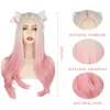 Ahri KDA-Peluca de cabello sintético para dama, cabellera artificial largo ondulado con degradado, color rosa, pelo natural medio de fibra de alta temperatura ► Foto 2/5