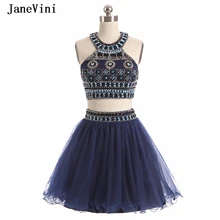 JaneVini Роскошные Короткие комплект из двух предметов платье для выпускного, на бретельках платье без рукавов с бусинами; праздничное мини-платье с фатиновой юбкой вечернее платье Graduacion плюс Размеры