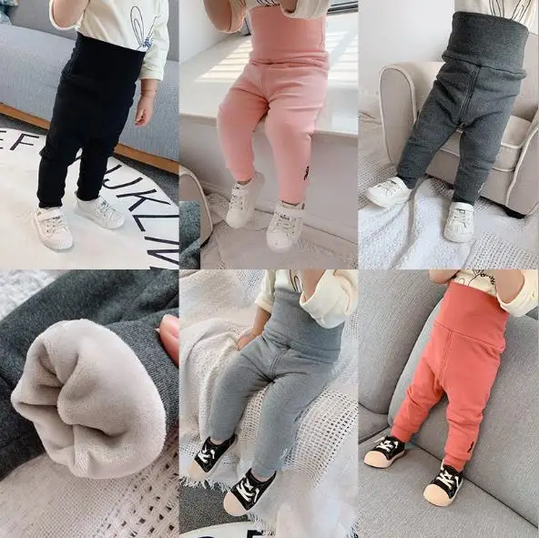 New Winter High waist Big PP Baby Full Length Pants with fur Cotton Toddler Leggings Pants Newborn Casual Trousers Loose Pants