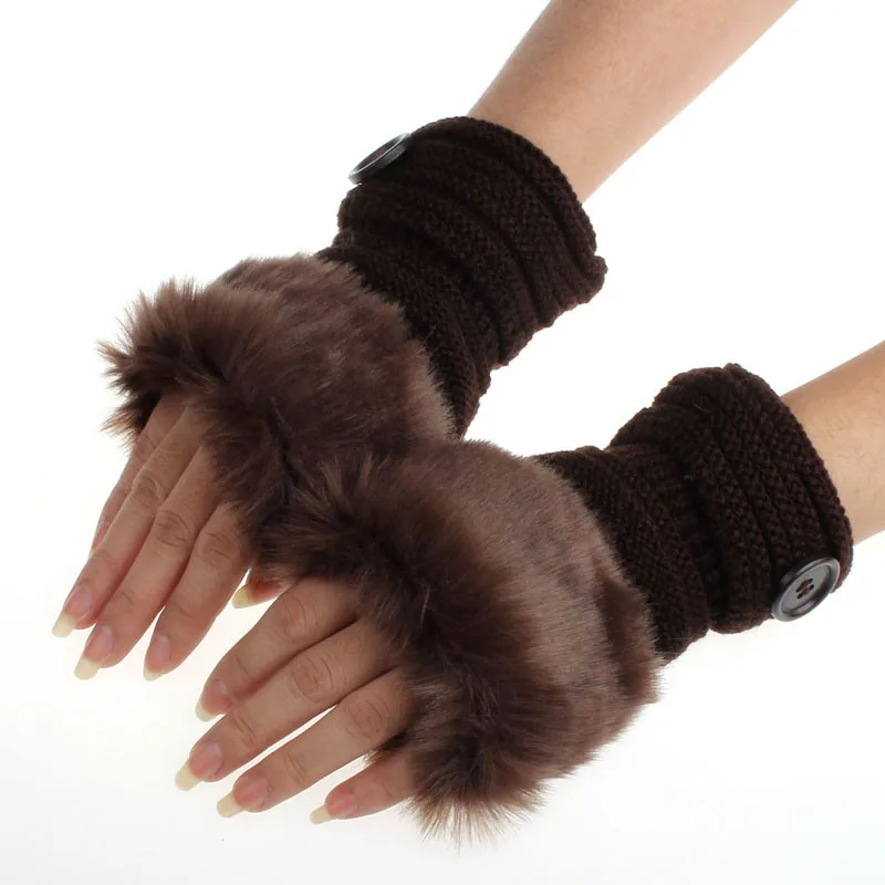 1 пара, модные женские вязанные перчатки-митенки вязанные варежки из искусственного кроличьего меха на запястье, зима-осень, теплые - Цвет: As Shown