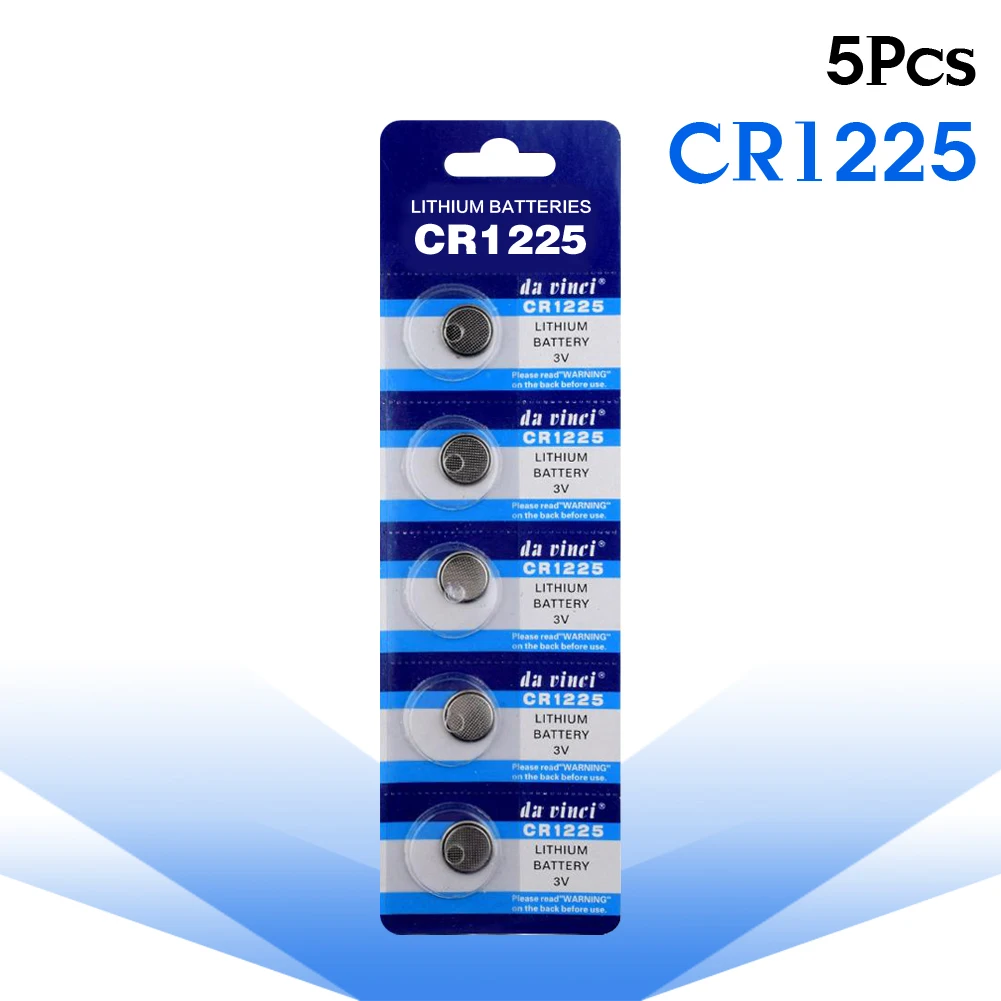Pilas de botón LM1225 BR1225 KCR1225 KCR1225, 5 uds./1 tarjeta, batería de botón de litio 3V CR 1225 para reloj, juguete electrónico remoto