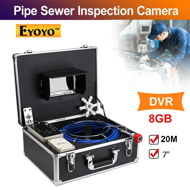 

Eyoyo EP7D1 7 Inch 20m DVR Pipe Sewer Inspection Video Camera IR Remote 1000TVL LED Meter Scale Cable Snake Video Camera