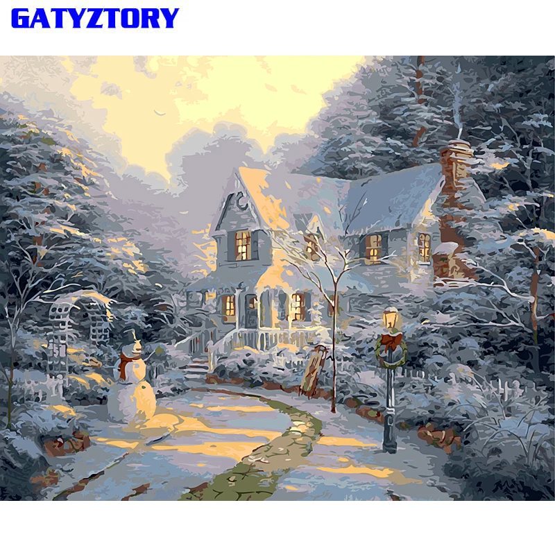 Набор для рисования по номерам на холсте Снежный дом 40 х50 см|diy painting|painting diysnow paintings