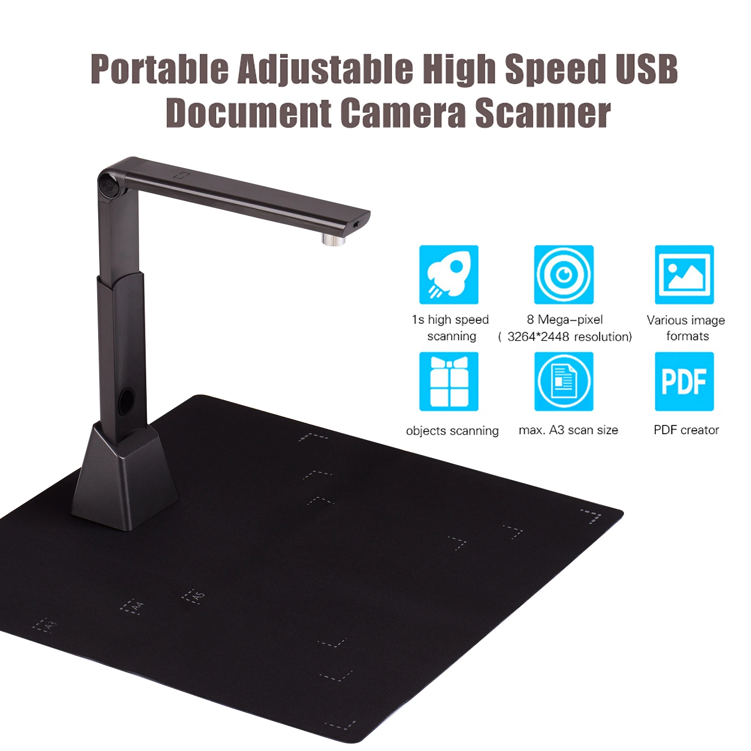 Portable A3 Document Scanner USB 2.0 Scanner with OCR Function Book Image Document Camera Scanner 8 Mega-pixel HD for Office scanners