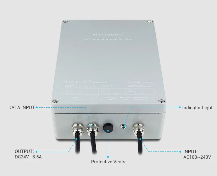 MiBOXER SYS-PT2 1-канальный светодиодный Усилитель Вход AC100~ 240V Выход DC24V Max 200W Водонепроницаемый IP66 светодиодный контроллер