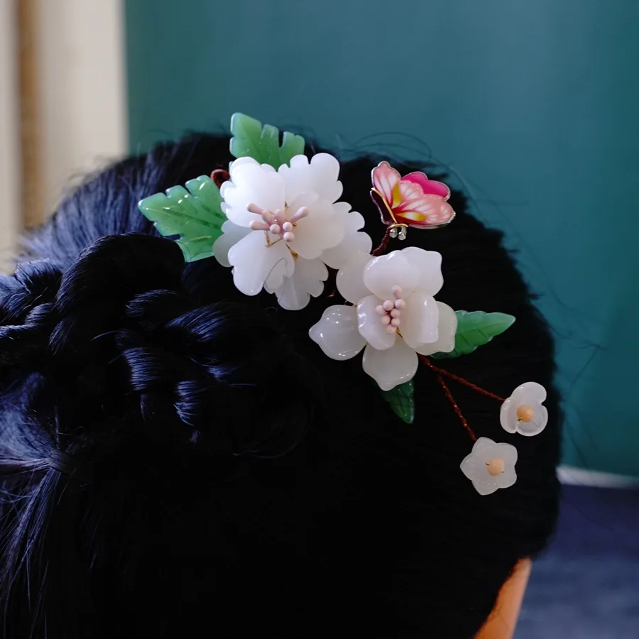 2021 New Original Design Chinese Hairpin Pink Blossom Flower Hair Pins For Women Hair Pin Bridal Headpiece Pince Cheveux Femme