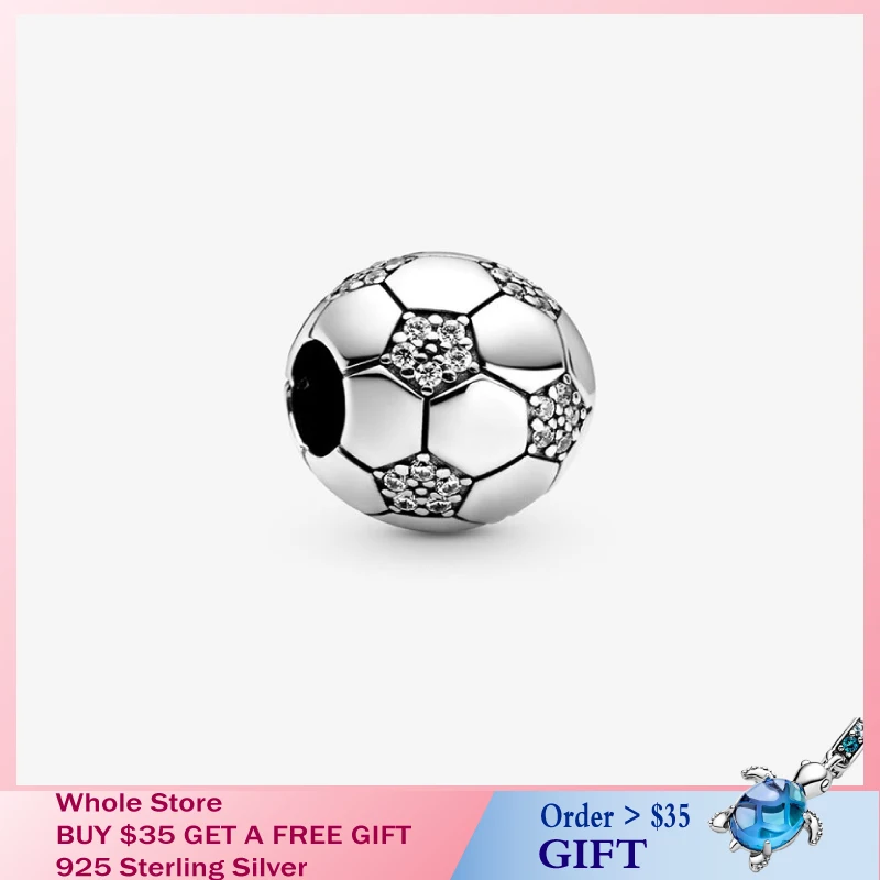 

2020 HOT New 925 Sterling Silver Beads Sparkling Football Charms fit Original Pandora Bracelets DIY Women Jewelry