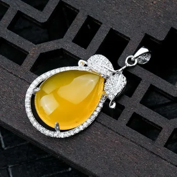 

YTF81 S925 Silver Honey Wax Pendant with Zircon Lady's Water Drop Necklace