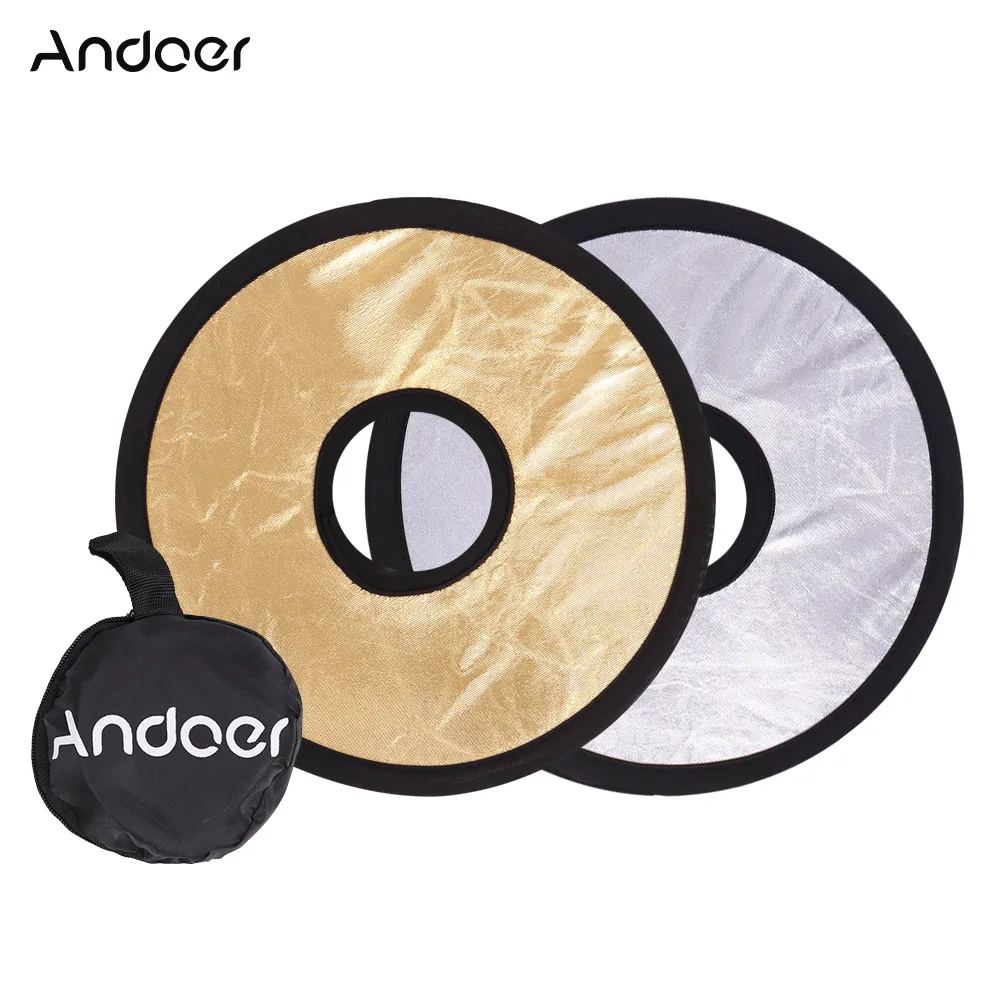 Andoer 30 см 2в1 круглый полый складной многодисковый портативный круглый светильник с креплением на объектив отражатель серебряный золотой