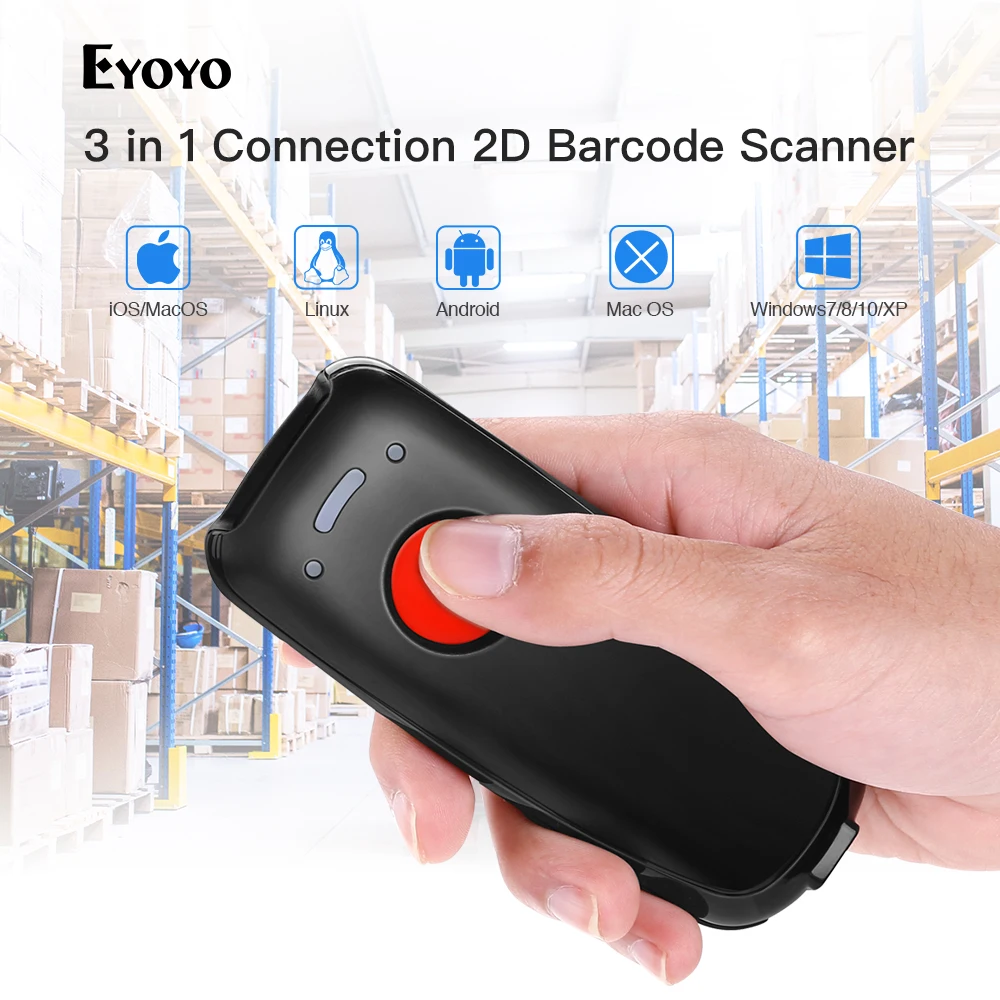 Беспроводной Bluetooth сканер штрих кода Eyoyo EY 004A 1D 2D QR портативный с крассветильник