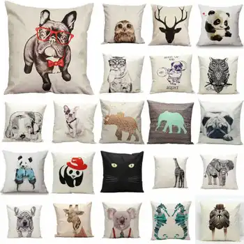 

Retro Owl Panda Cat Pillow Case Covers Printed Cotton Linen For Home Office Sofa Chair Decor
