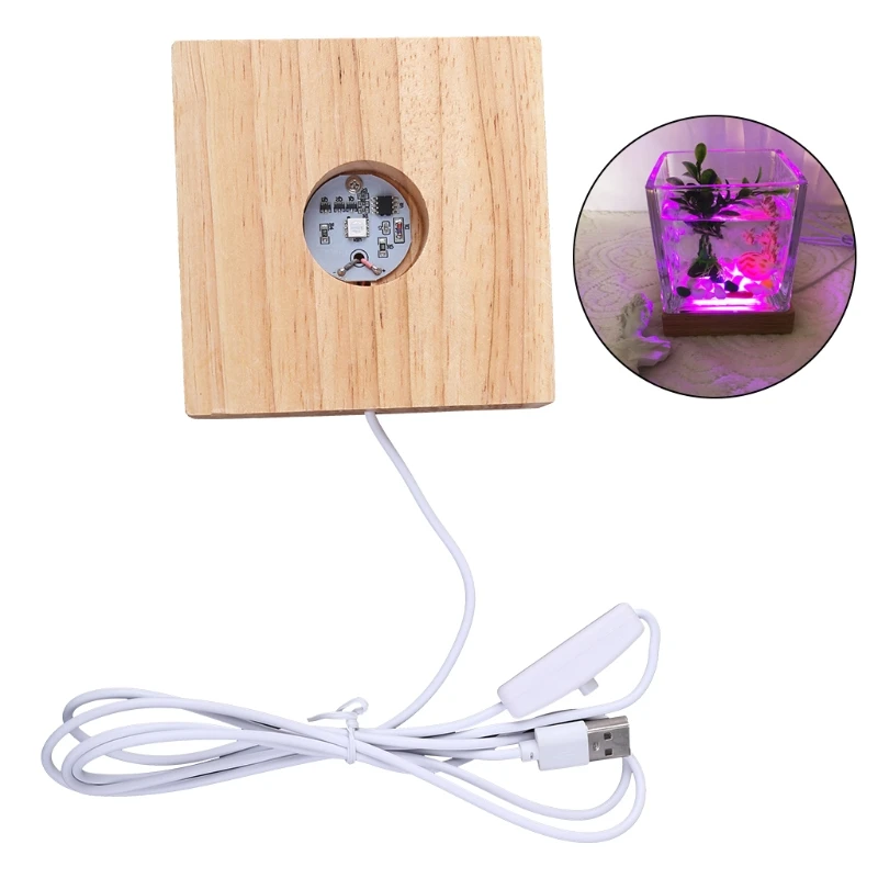 Wooden Rectangle Light Base LED Display Base Pedestal with USB