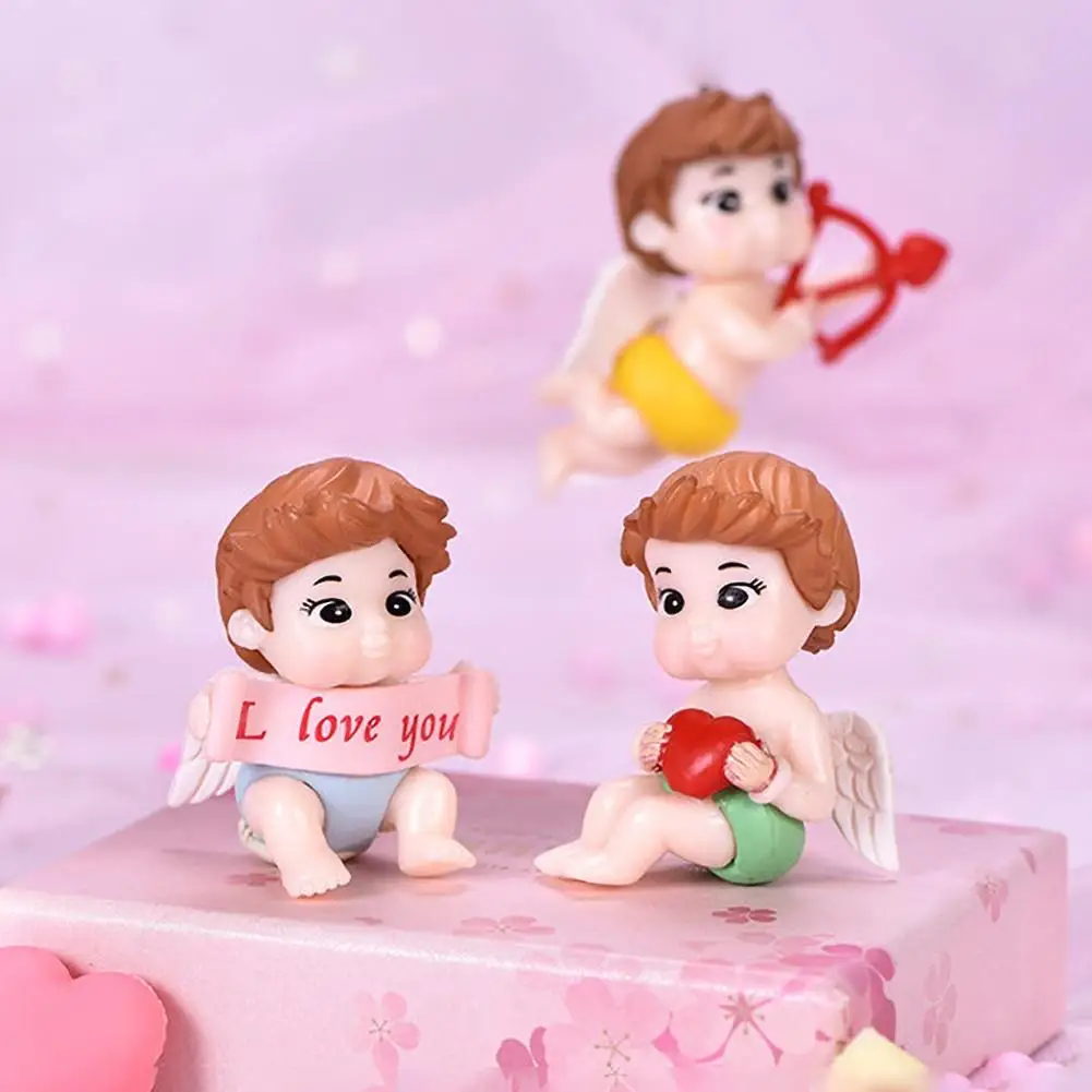 

4Pcs Cute Cupid Couple Doll Action Figure Keychain Pendant Bonsai Plants Decor
