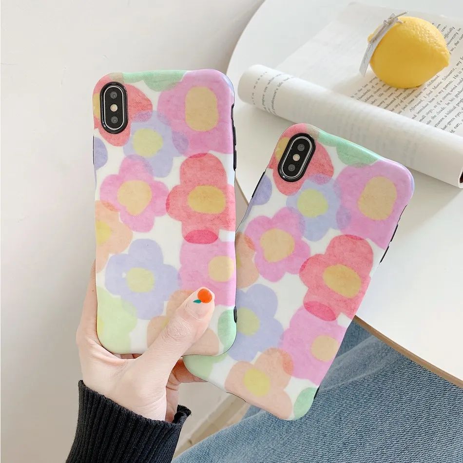 

For iPhone 7 Plus XR X XS Max Case Literary Wavy Colorful Flowers Phone Case For iPhone 8 Plus 6 6s Soft Silicone TPU Cover