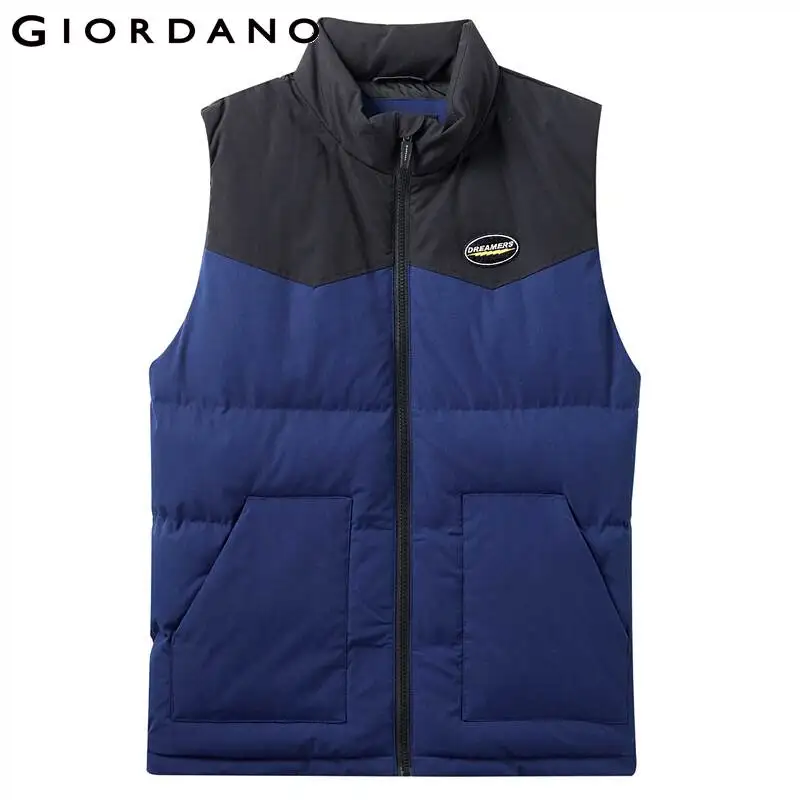 Giordano Men Coats Embroidery Stand Collar Contrast Quilted Vest Wrinkle Resistance Zip Front Roupas Masculina 01079741
