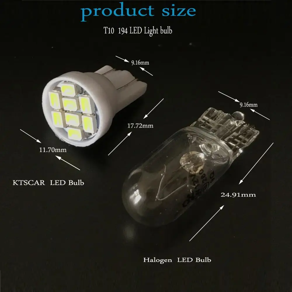 KTSCAR 100 шт. продвижение белый светодиод T10 8 smd лампы Автомобильный светильник 194 168 192 W5W 3020 Авто Клин светильник ing 12V габаритные огни