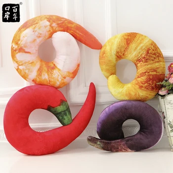

Coushin Cartoon Neck Protection Shrimp Pillow 4 Style Seat/Back Cushion Crystal Soft Velvet Round Food Pillow Printed PP Cotton