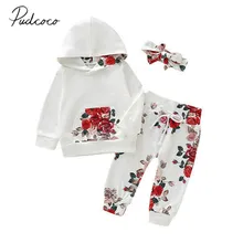 Коллекция года, весенне-осенняя одежда для малышей Толстовка с цветочным принтом для новорожденных девочек, топы с длинными рукавами и штаны, леггинсы, комплект одежды из 2 предметов