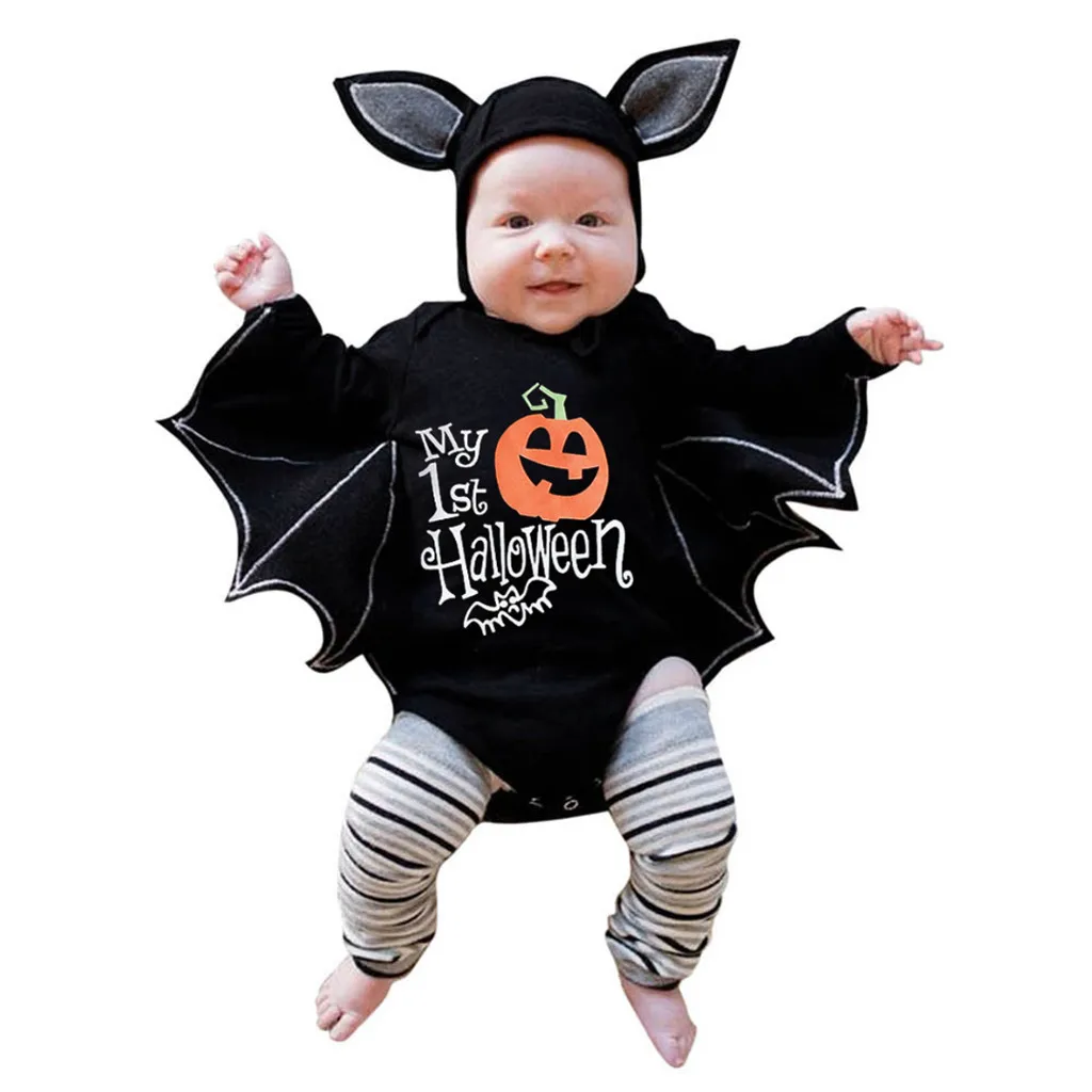 Winter Festival-wear Clothes Newborn Baby Boys Girls Halloween Cosplay Costume Pinrt Romper Bodysuit+Hat Outfits For 6-18M