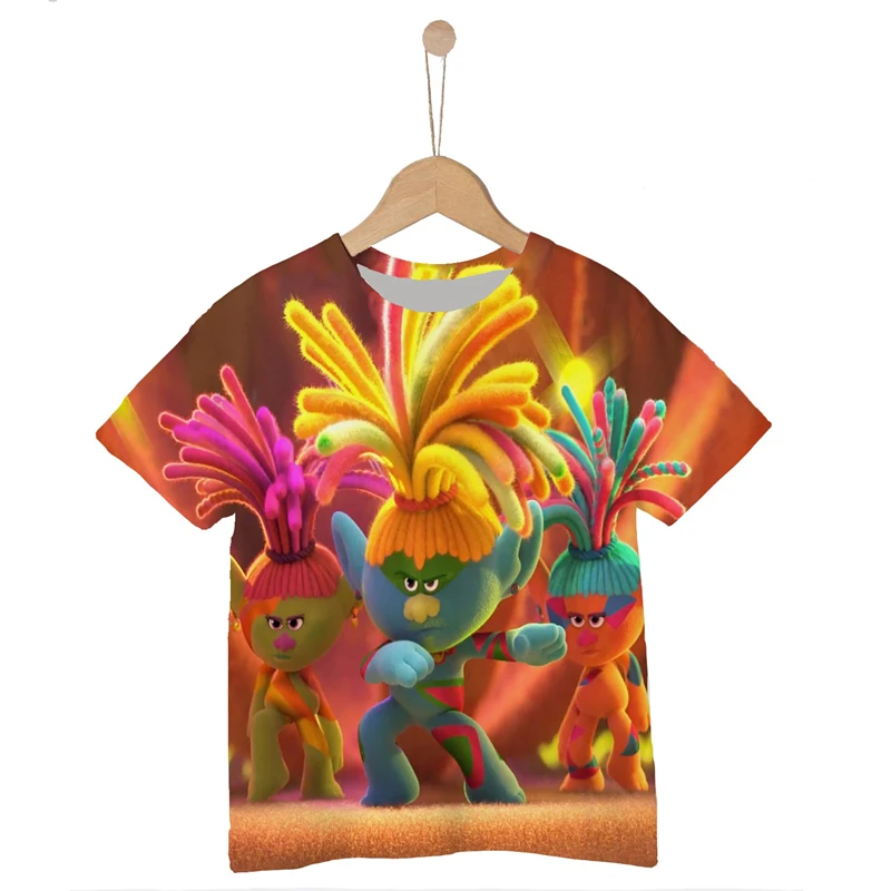 2021 Trolls world tour 3D Print T shirt Boys and girls Trolls Tee Tshirt Funny Cartoons Graphics Unisex Children Casual Tops 3