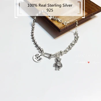 

IMVES 100% Sterling Silver Bracelet INS Chic Cartoon Lovely Small Bear Doll Thai Silver Animal S925 Mujer Bijoux Femme Jewelry