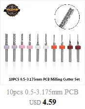 10pcs 0.5-3.175mm Titanium Coated PCB Milling Cutter Set Carbide CNC End Mills For Engraving Machine End Milling Cutter