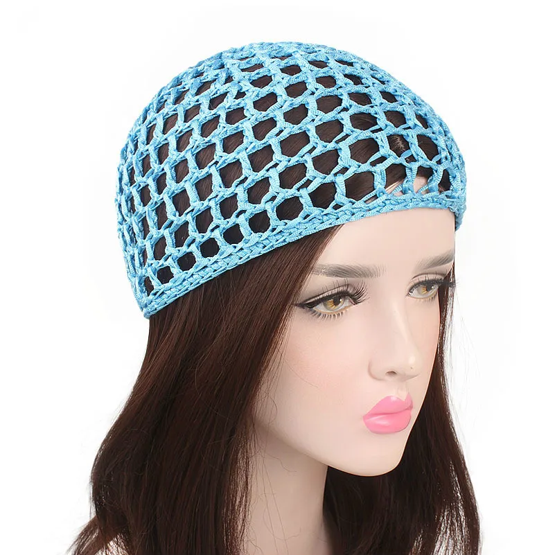 Mujeres malla de red de pelo Crochet Cap hecho a mano elástico Gorro trenzas africanas tejer Crochet trenza pelucas de peluca de Color sólido turbante red|Las mujeres de