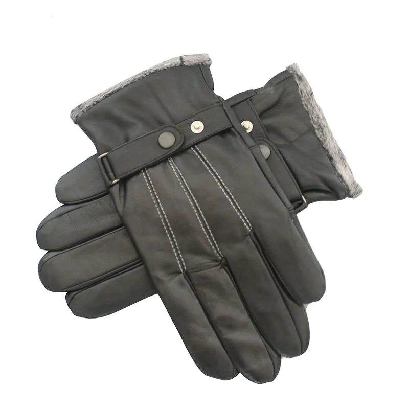 2022 Men's Genuine Leather Gloves for Men Winter Warm Sheep Leather Gloves Inside with Fleece Male Wrist Driving Mittens