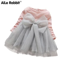 Aile rabbit/Одежда для девочек; осеннее платье; детская одежда; платье-пачка принцессы с длинными рукавами и большим бантом; платья для малышей