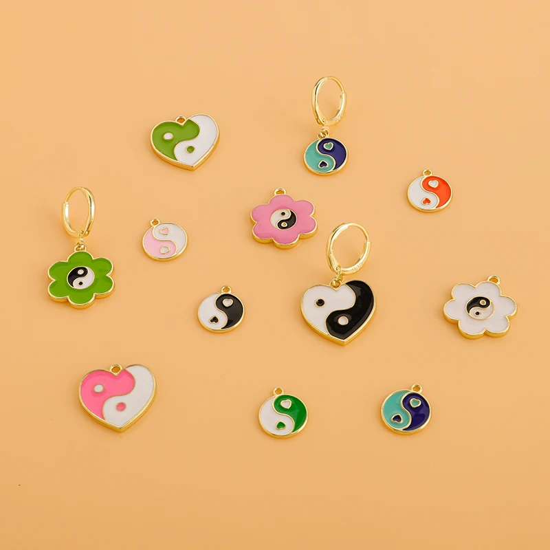 10 шт. разноцветные эмалевые Подвески кунг-фу тайчи серьги с цветком Инь и Ян для