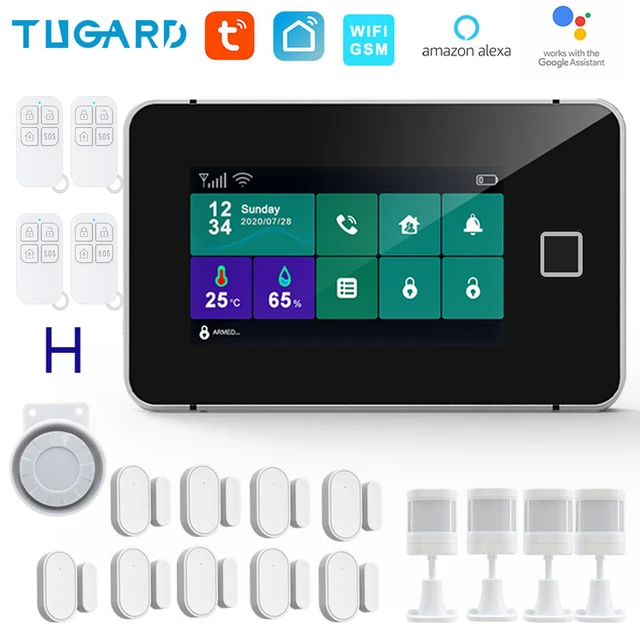 TUGARD G60 Tuya WiFi Gsm Security Alarm System Fingerprint Armed Temperature Humidity Display 433MHz Wireless Smart Home Burglar G60-H set