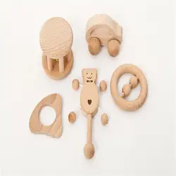 Детская игрушка, игрушка для новорожденных, наборы для младенцев из цельного дерева, не окрашивается, экологически чистая погремушка