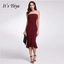 Это Yiiya платье для выпускного вечера es без бретелек бордового цвета размера плюс длиной до колена платье для выпускного вечера для женщин C427 Русалка Vestidos De Gala